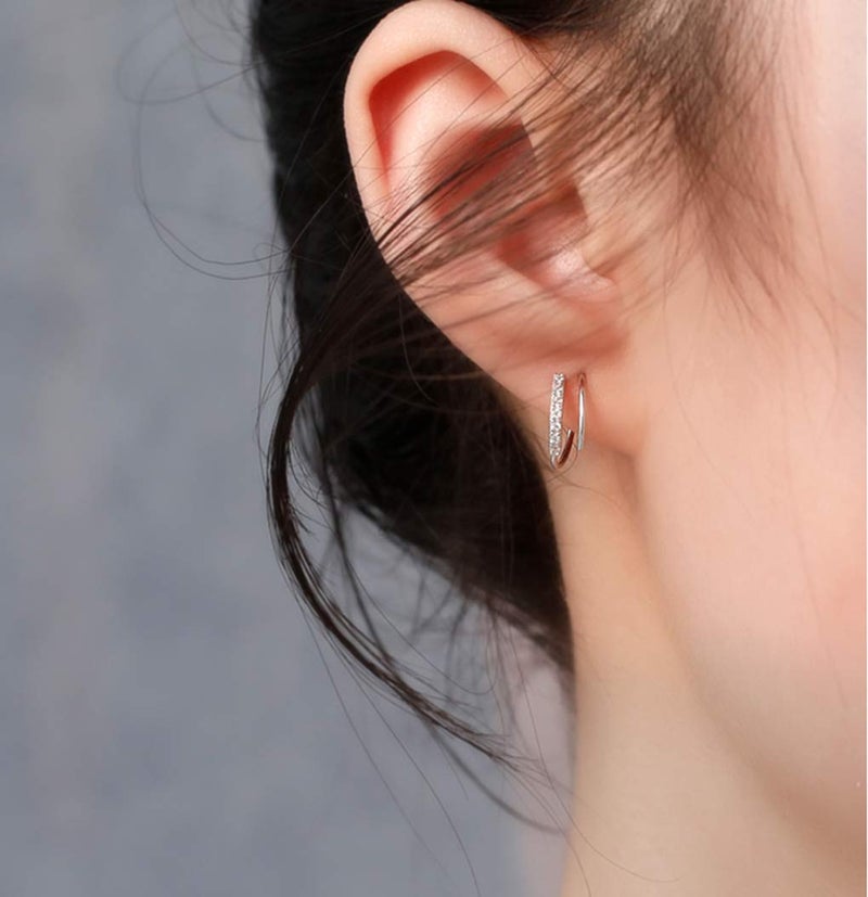 Reffeer 925 Sterling Silver CZ Crawler Earrings Wrap Cuff Earrings For Women Teen (A-Silver) - Image 2